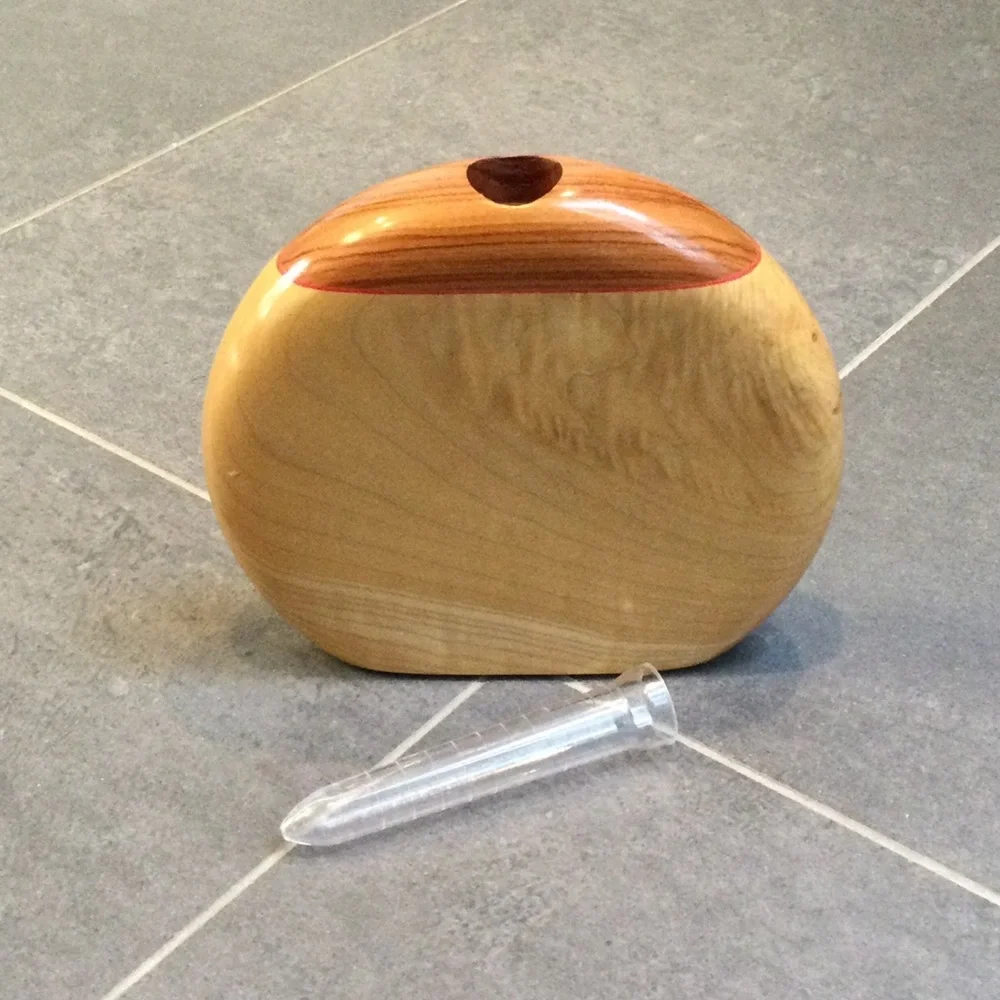 Tulipwood and maple wooden vase (5.5” x 1.5” x 6.25”)